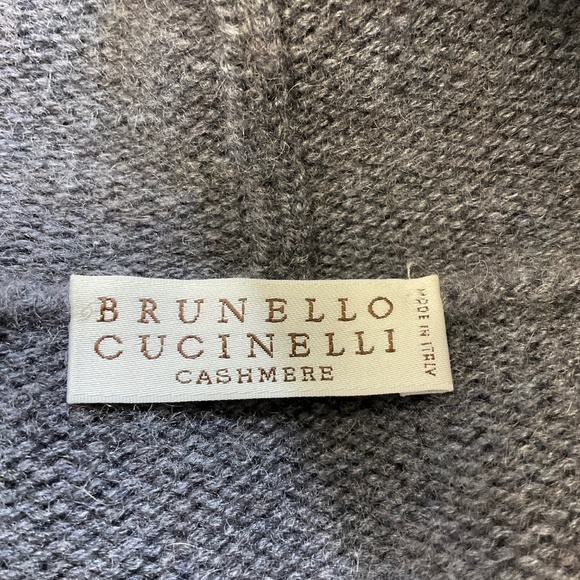 BRUNELLO CUCINELLI SLATE BLUE FOX FUR TRIM CASHMERE KNIT TOGGLE SWEATER - Picture 4 of 5